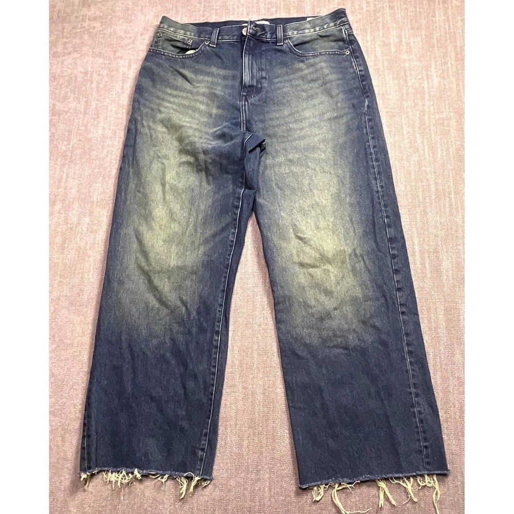 PacSun Dylan Baggy Jeans Men 34x30 Blue Denim Wide Leg Frayed Hem Outdoor Casual